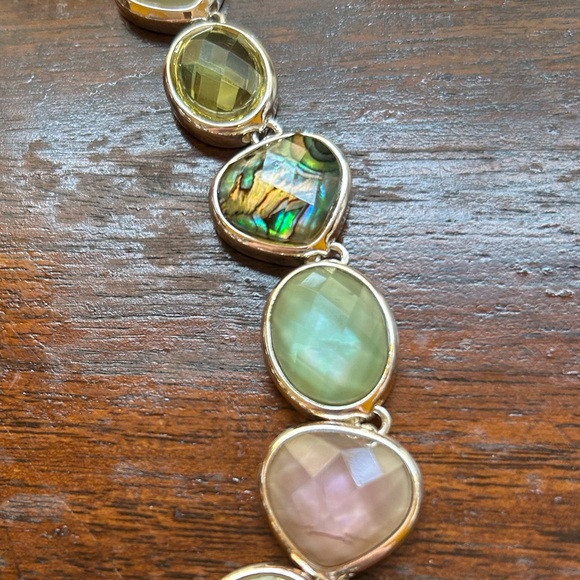 Anne Klein Multicolor Gemstone Necklace w/Faceted Beads Green, Rose, Black Opal - Picture 4 of 5